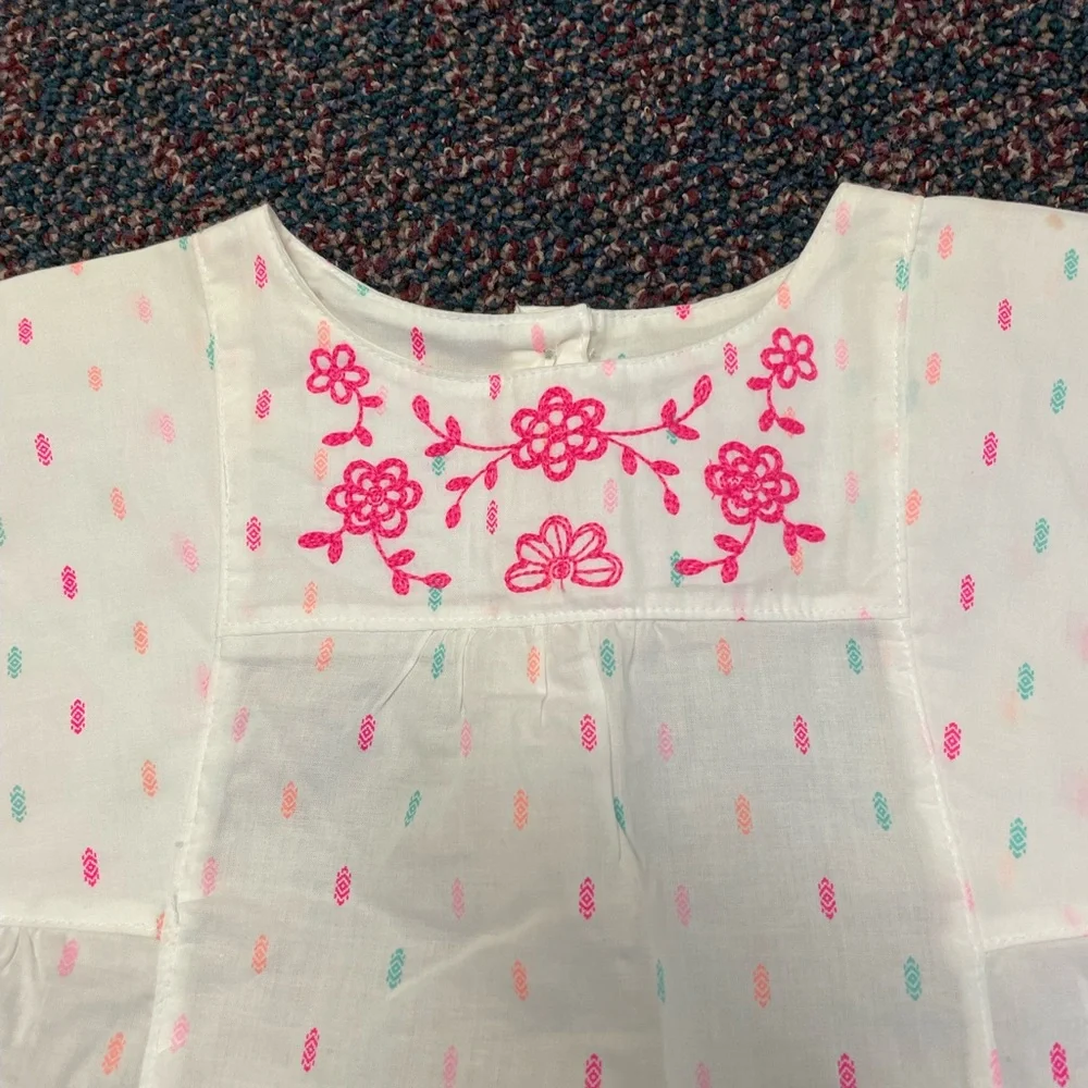 Carter's White Tunic Top with Pink & Aqua Embroidery